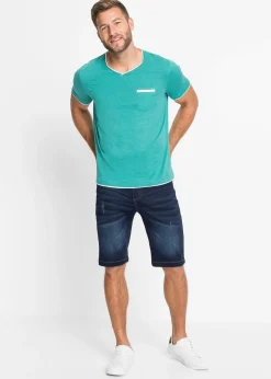 Homme bonprix Shorts|Jeans|Bermuda en sweat effet jean, coupe ventre confort, regular
