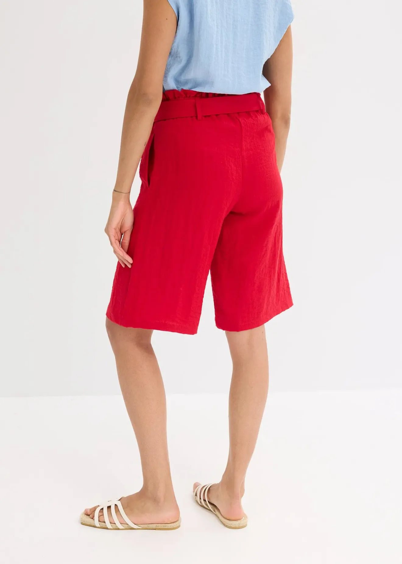 Femme bonprix Shorts|Pantalons|Bermuda fluide en viscose mélangée, taille élastiquée