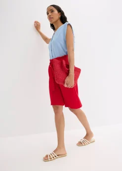 Femme bonprix Shorts|Pantalons|Bermuda fluide en viscose mélangée, taille élastiquée