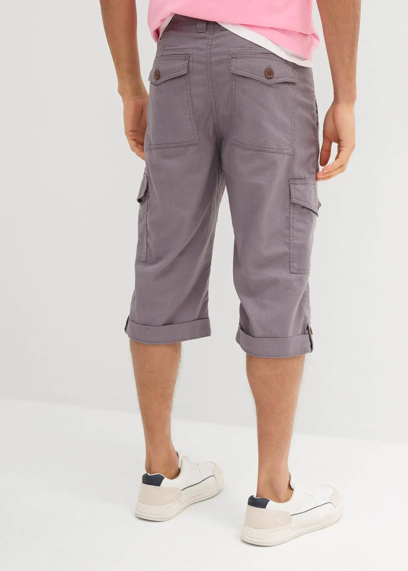 Homme bonprix Shorts|Pantalons|Bermuda long cargo en lin mélangé, regular