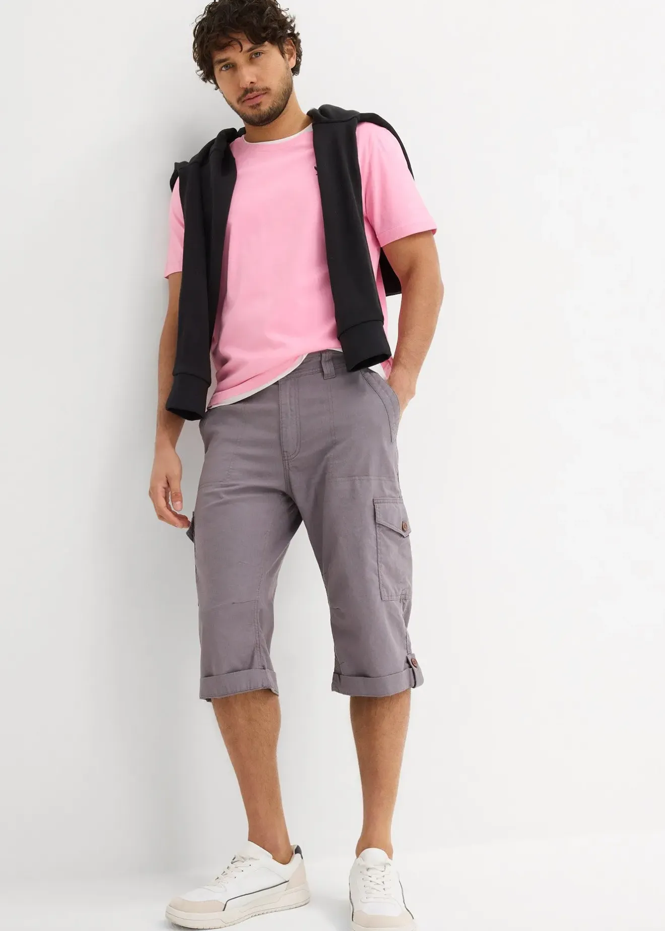 Homme bonprix Shorts|Pantalons|Bermuda long cargo en lin mélangé, regular