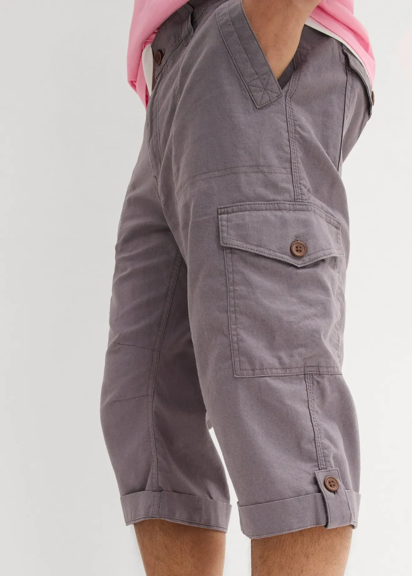 Homme bonprix Shorts|Pantalons|Bermuda long cargo en lin mélangé, regular