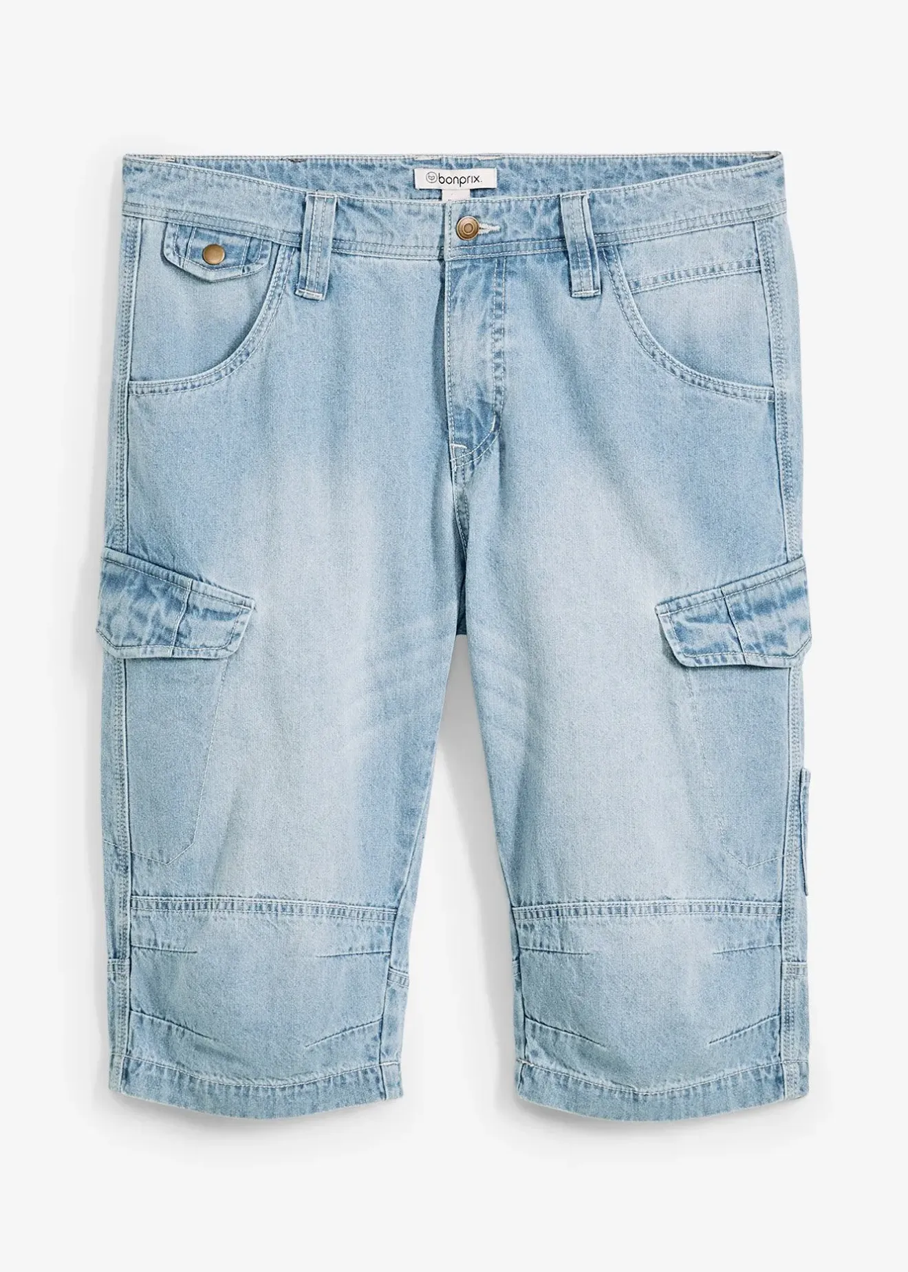 Homme bonprix Shorts|Jeans|Bermuda long poches cargo en denim léger, coupe loose