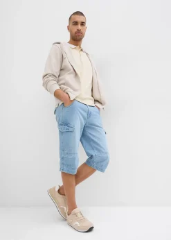 Homme bonprix Shorts|Jeans|Bermuda long poches cargo en denim léger, coupe loose