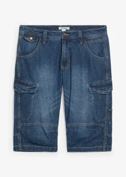Homme bonprix Shorts|Jeans|Bermuda long poches cargo en denim léger, coupe loose
