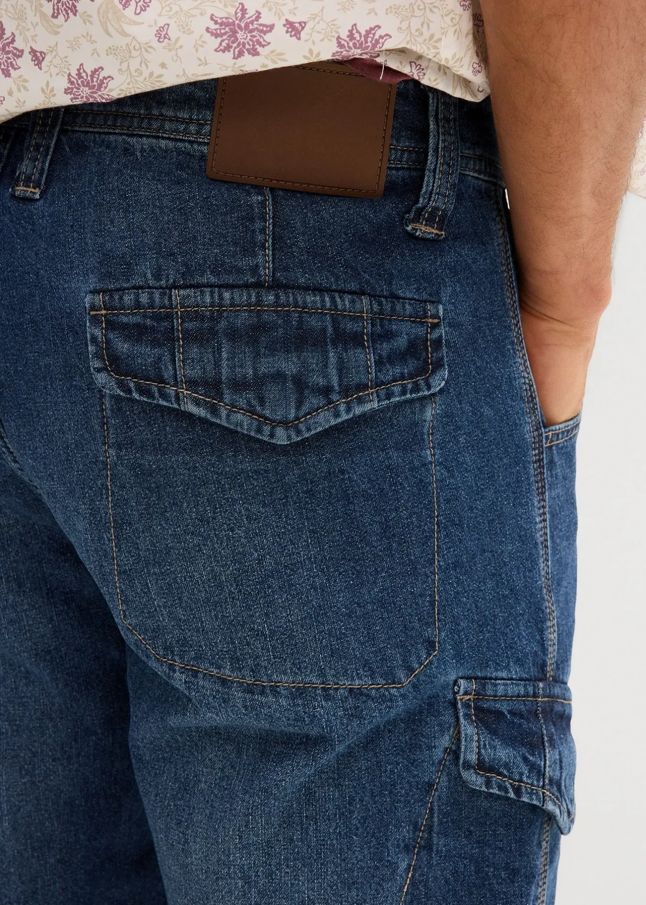 Homme bonprix Shorts|Jeans|Bermuda long poches cargo en denim léger, coupe loose