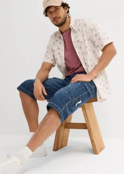 Homme bonprix Shorts|Jeans|Bermuda long poches cargo en denim léger, coupe loose