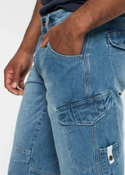 bonprix Bermuda long poches cargo en denim léger, coupe loose|Homme Shorts|Jeans