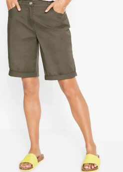 Femme bonprix Shorts|Pantalons|Bermuda paper touch en coton à taille confortable