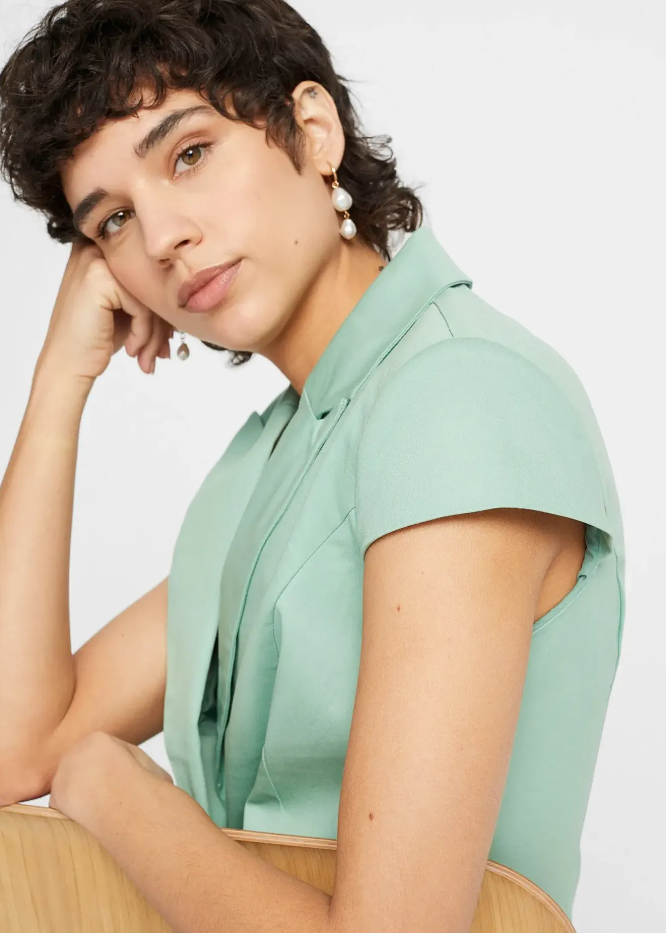 bonprix Blazer à manches courtes en satin de coton|Femme Blazers