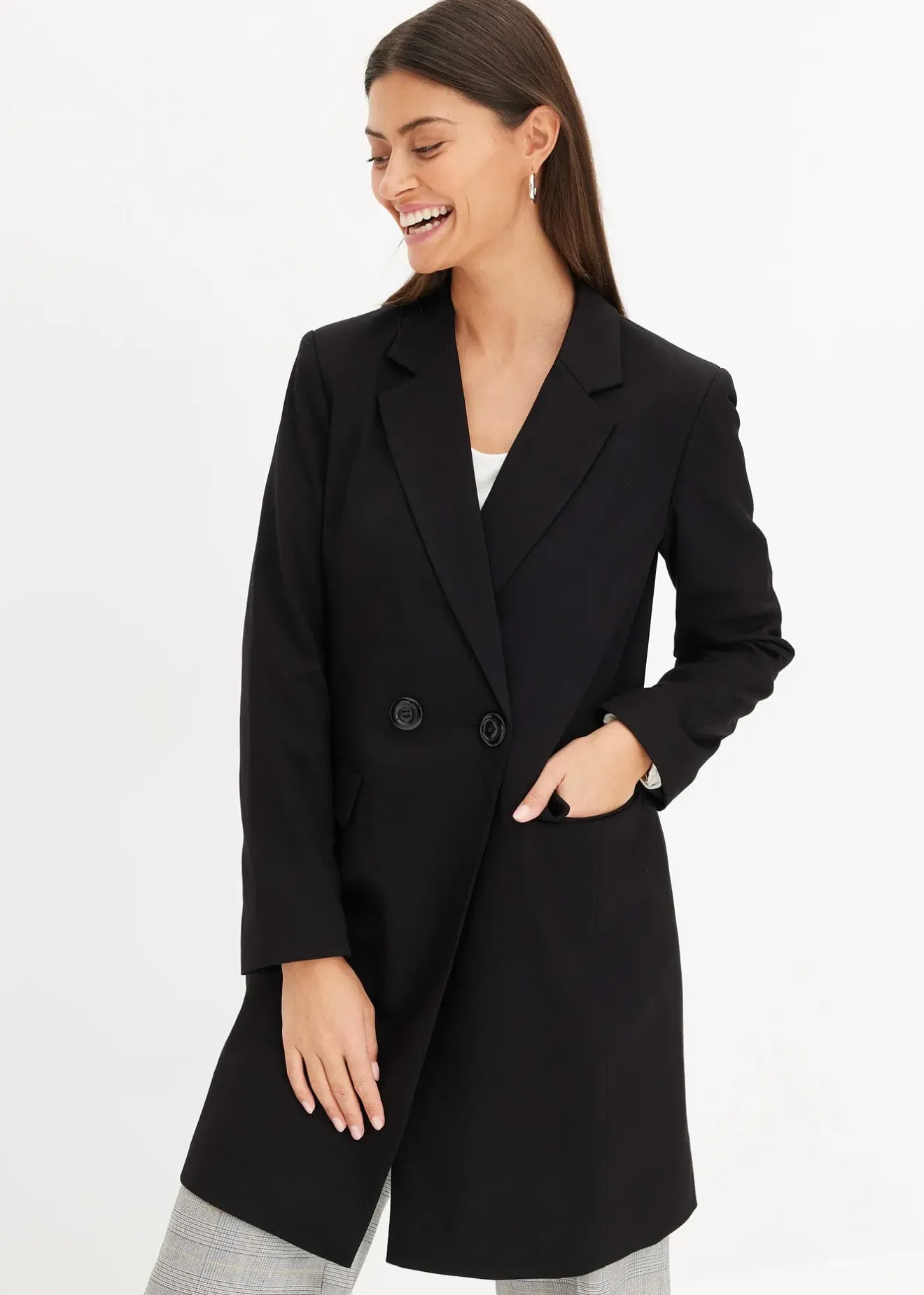 bonprix Blazer long à col V, manches longues|Femme Vestes & Manteaux