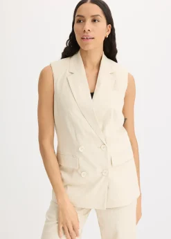 Femme bonprix Blazers|Blazer sans manches en lin mélangé