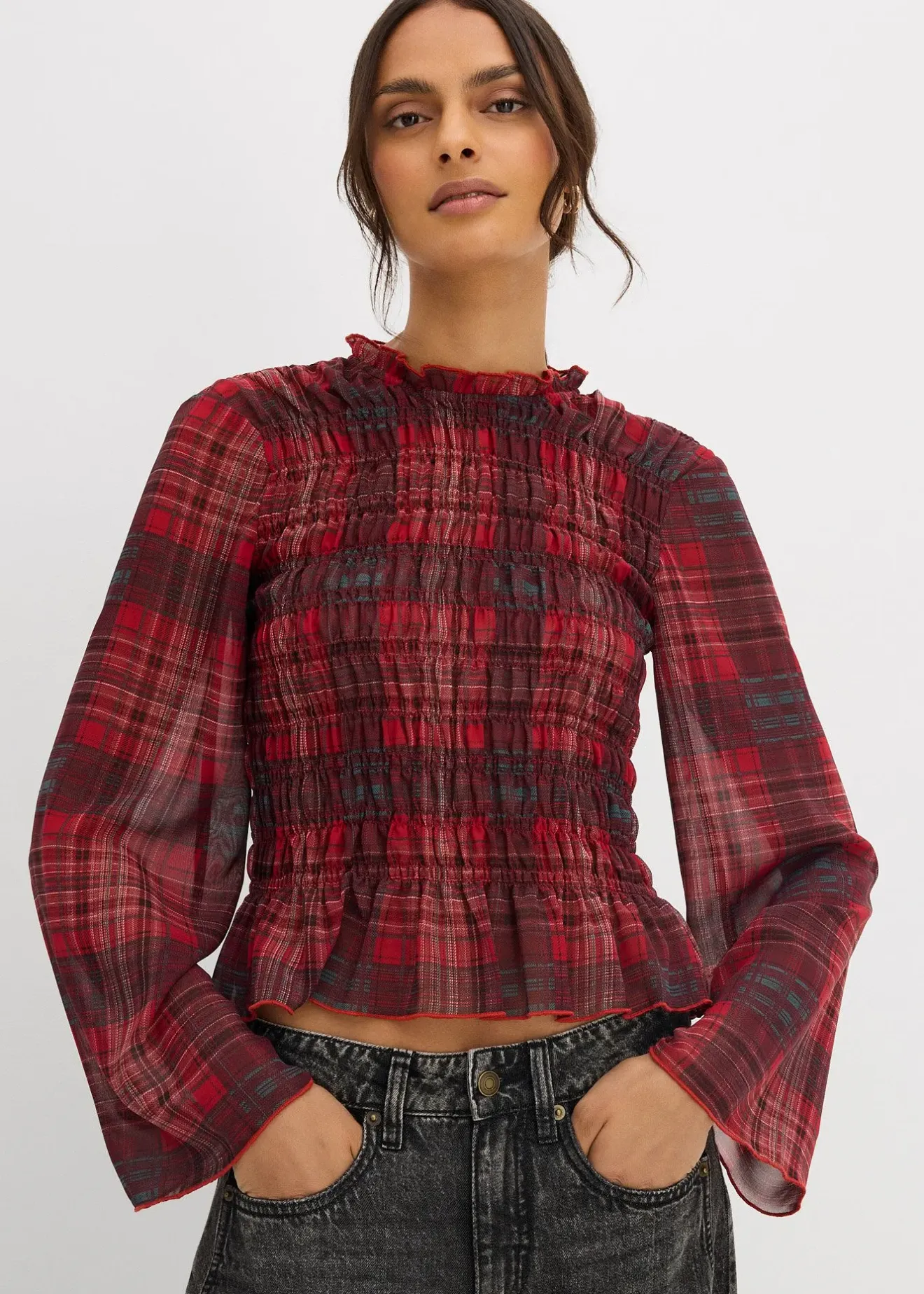 bonprix Blouse à empiècement smocké|Femme Chemisiers