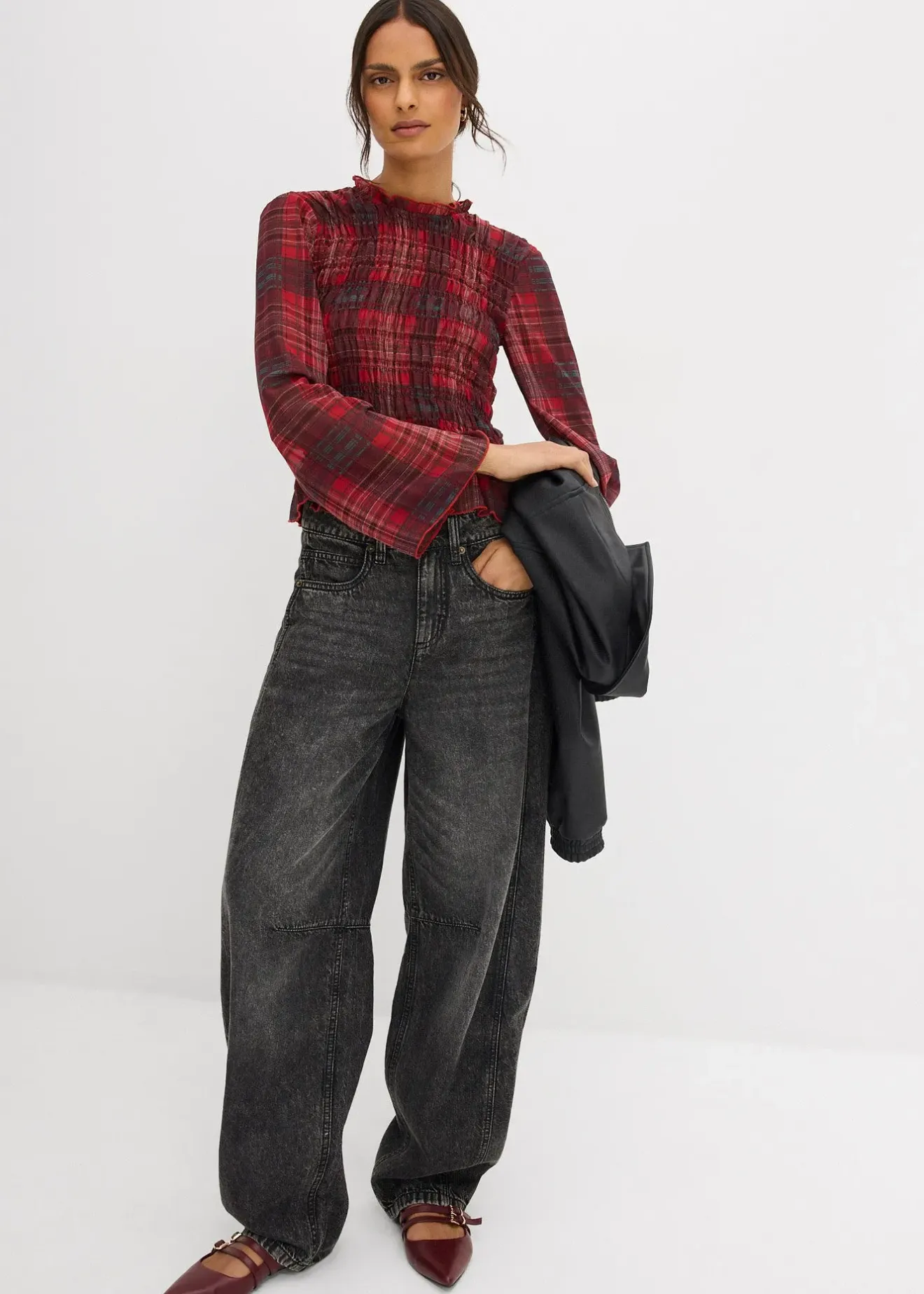 bonprix Blouse à empiècement smocké|Femme Chemisiers