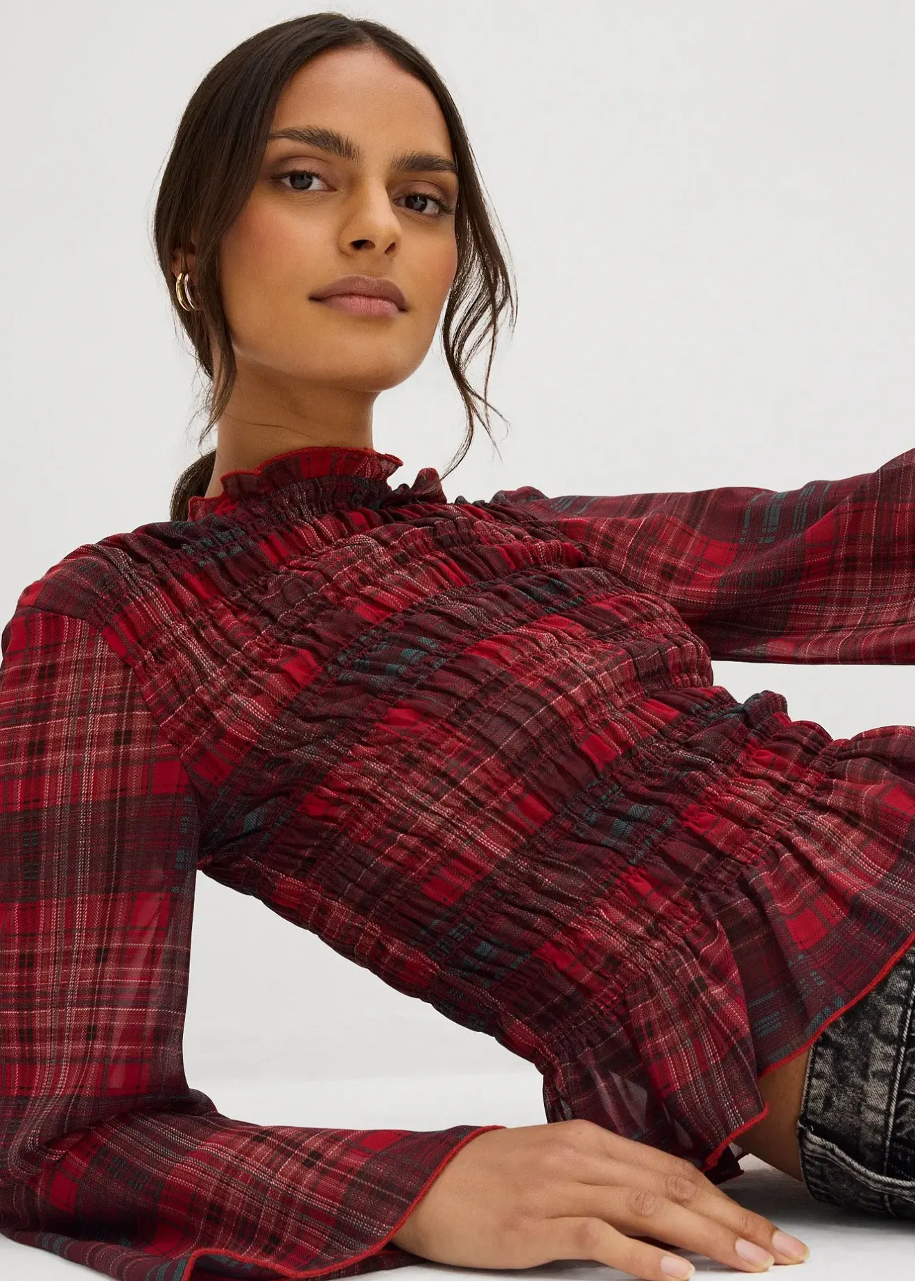 bonprix Blouse à empiècement smocké|Femme Chemisiers