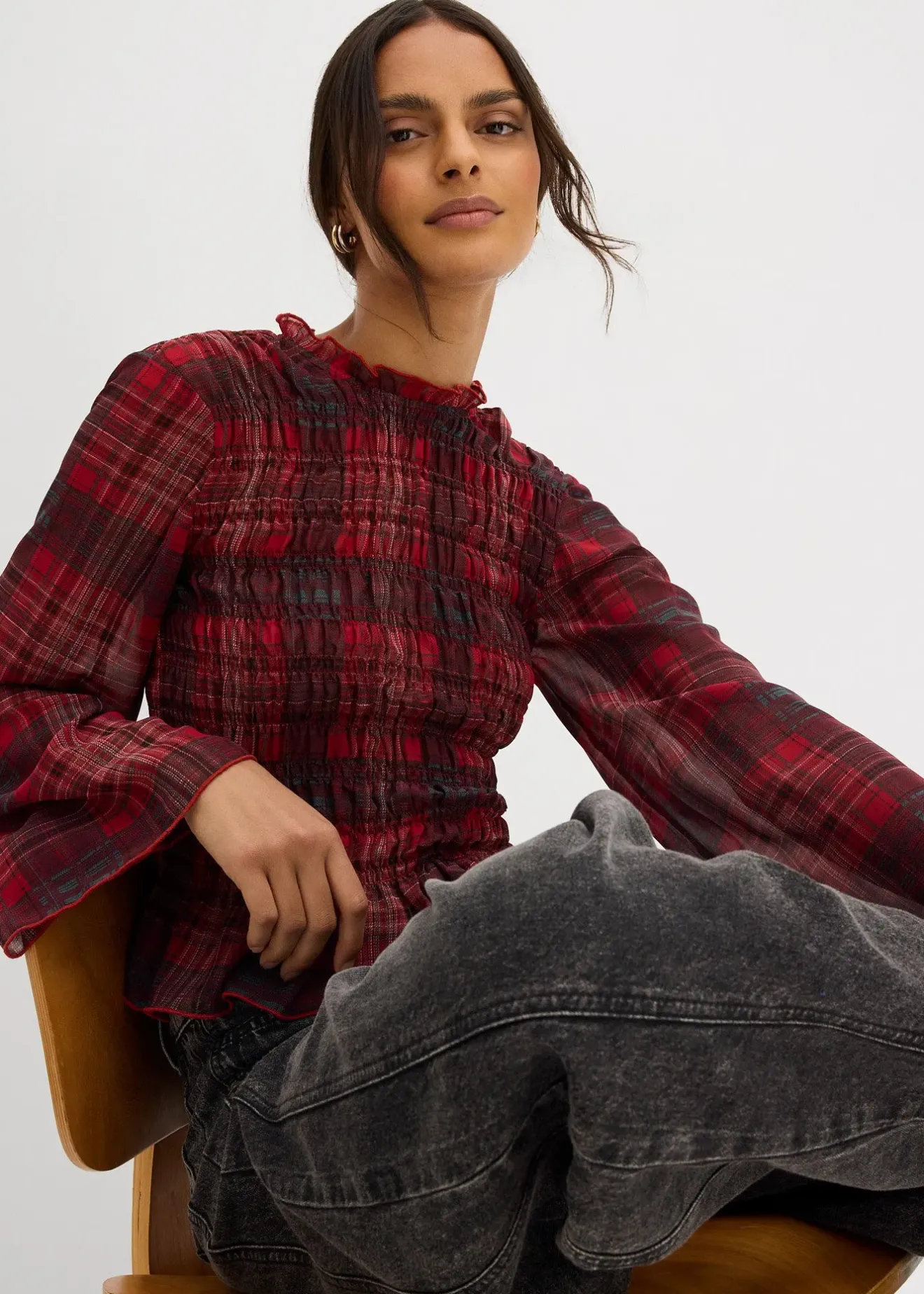 bonprix Blouse à empiècement smocké|Femme Chemisiers