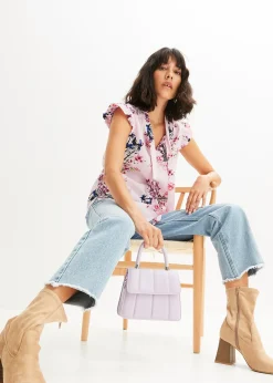 bonprix Blouse à lavallière et mancherons volantés|Femme Chemisiers