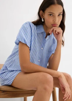 bonprix Blouse à manches courtes 100% coton|Femme Chemisiers