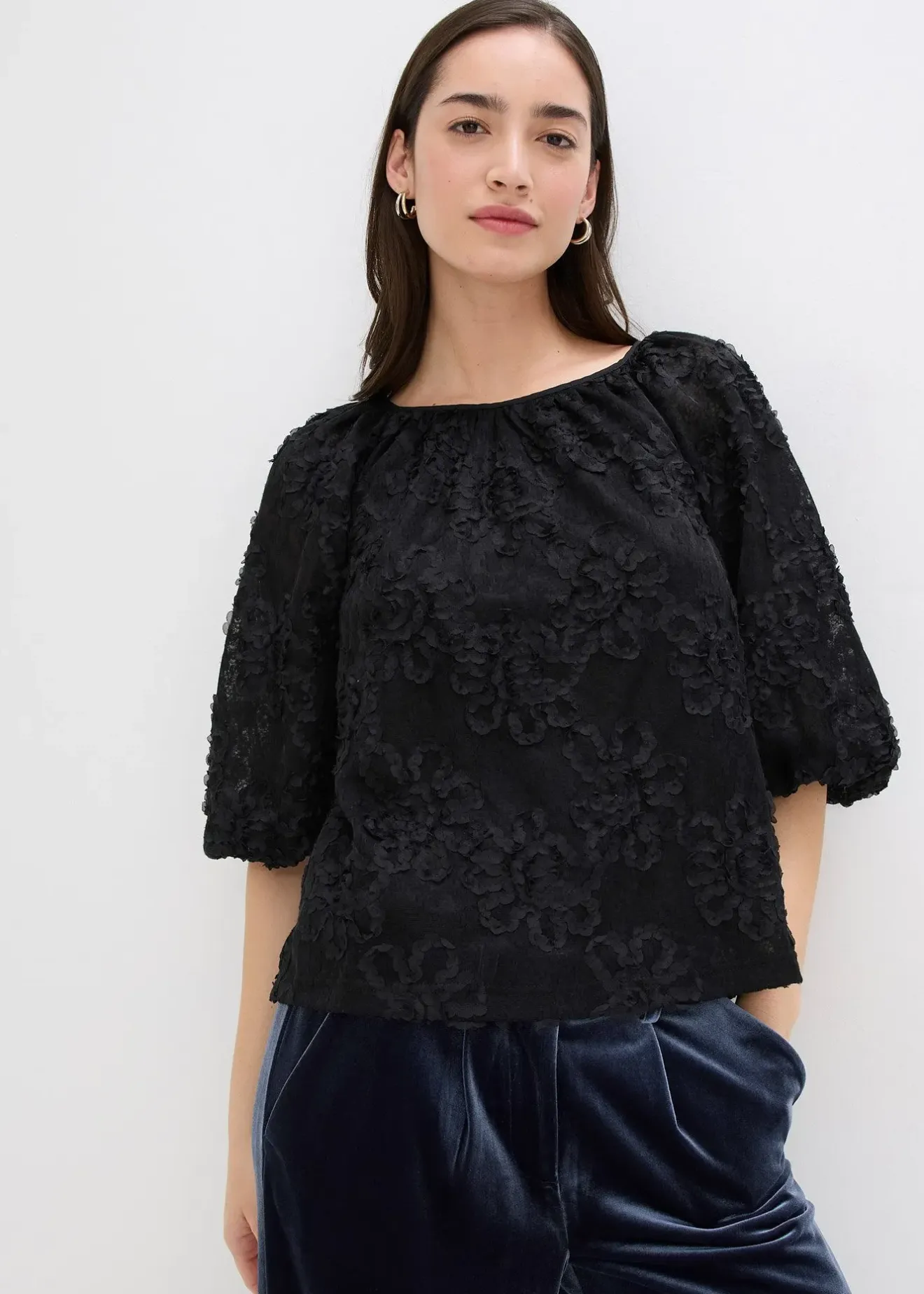 bonprix Blouse à motif floral texturé|Femme Chemisiers