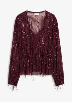bonprix Blouse à sequins et franges|Femme Chemisiers