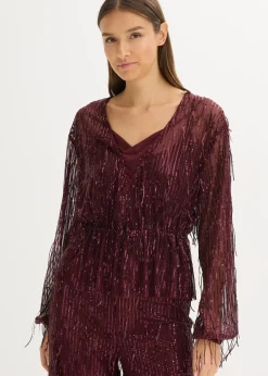 bonprix Blouse à sequins et franges|Femme Chemisiers
