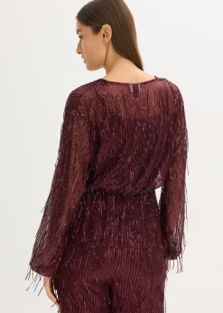 bonprix Blouse à sequins et franges|Femme Chemisiers