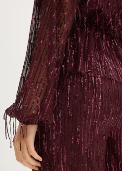 bonprix Blouse à sequins et franges|Femme Chemisiers