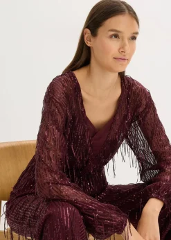 bonprix Blouse à sequins et franges|Femme Chemisiers