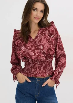 bonprix Blouse à volants et smocks|Femme Chemisiers