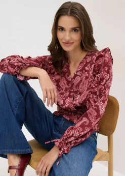 bonprix Blouse à volants et smocks|Femme Chemisiers