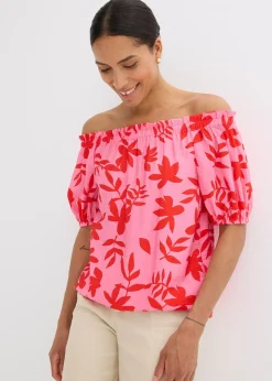 bonprix Blouse col Bardot imprimée en viscose mélangée|Femme Chemisiers