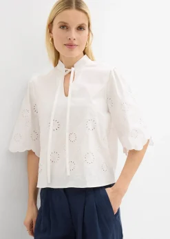 bonprix Blouse courte à broderies anglaises|Femme Chemisiers