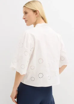 bonprix Blouse courte à broderies anglaises|Femme Chemisiers