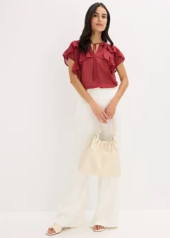 bonprix Blouse en crêpe à volants|Femme Chemisiers