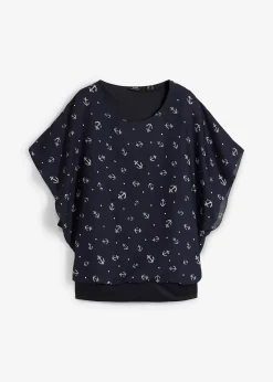 bonprix Blouse en georgette, manches courtes|Femme Chemisiers