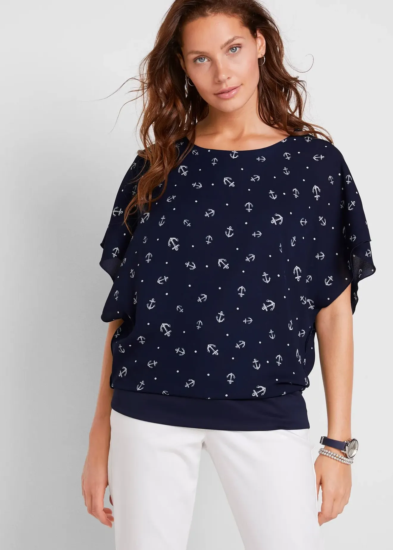 bonprix Blouse en georgette, manches courtes|Femme Chemisiers