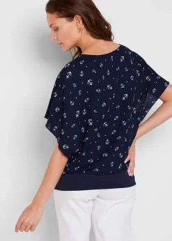 bonprix Blouse en georgette, manches courtes|Femme Chemisiers