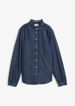 bonprix Blouse en jean à finitions volantées|Femme Chemisiers