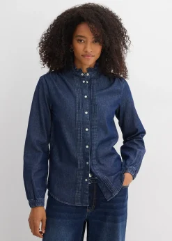 bonprix Blouse en jean à finitions volantées|Femme Chemisiers