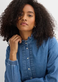 Femme bonprix Chemisiers|Blouse en jean à finitions volantées