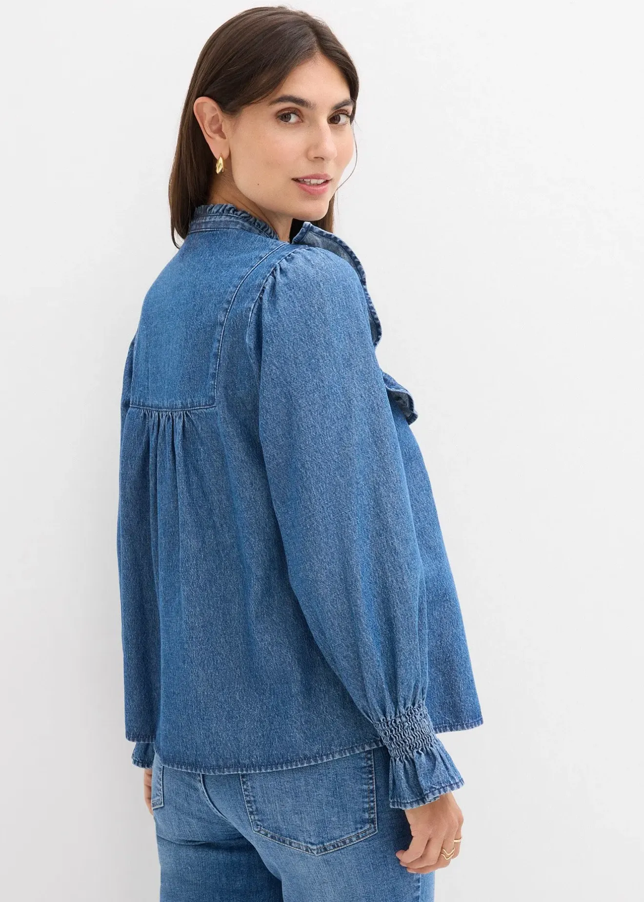 Femme bonprix Chemisiers|Blouse en jean à volants