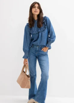 Femme bonprix Chemisiers|Blouse en jean à volants