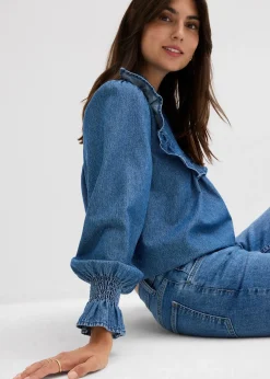 Femme bonprix Chemisiers|Blouse en jean à volants