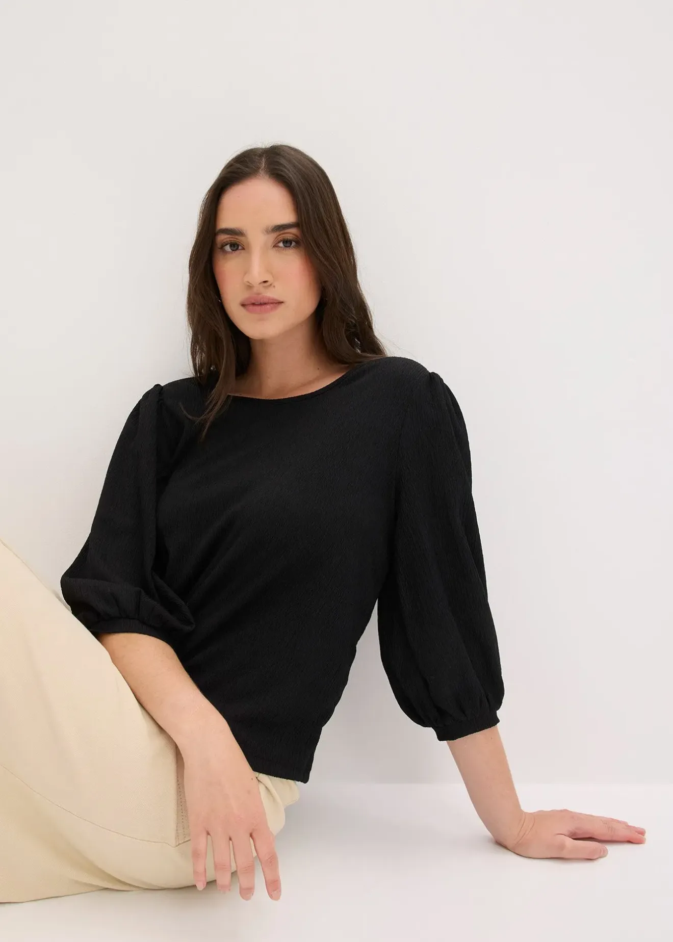 bonprix Blouse en jersey crêpe texturé|Femme T-Shirts & Tops