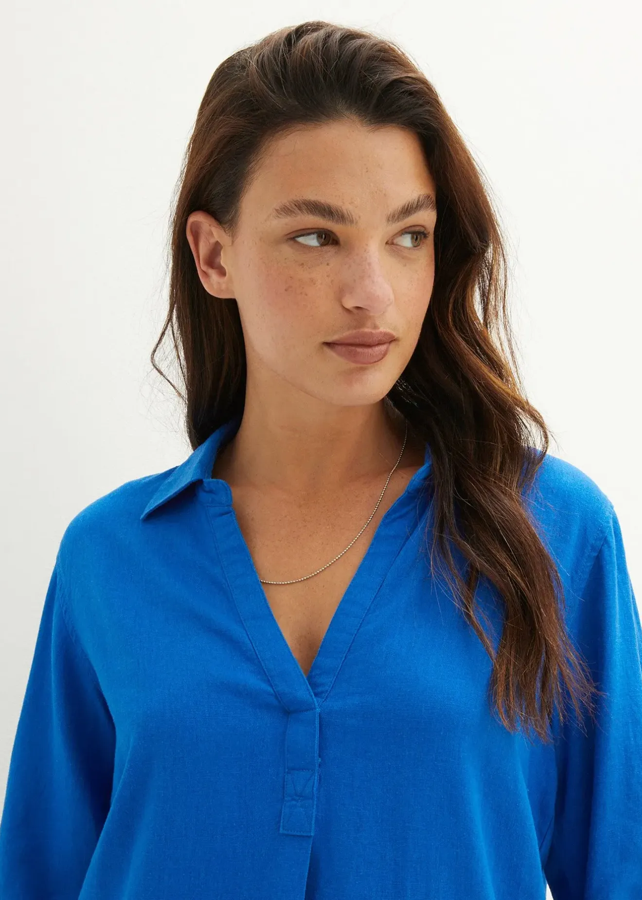bonprix Blouse en lin mélangé, manches 3/4|Femme Chemisiers
