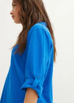 bonprix Blouse en lin mélangé, manches 3/4|Femme Chemisiers