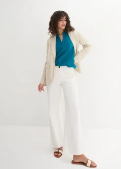 bonprix Blouse en lin mélangé, manches 3/4|Femme Chemisiers