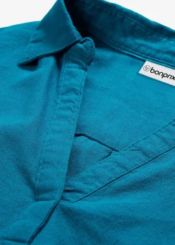 bonprix Blouse en lin mélangé, manches 3/4|Femme Chemisiers
