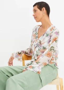 bonprix Blouse en mousseline à volants|Femme Chemisiers