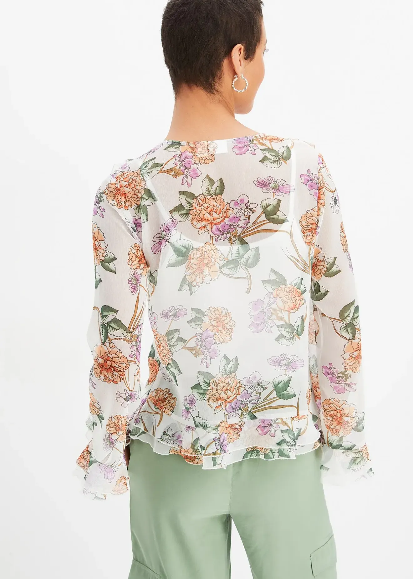 bonprix Blouse en mousseline à volants|Femme Chemisiers